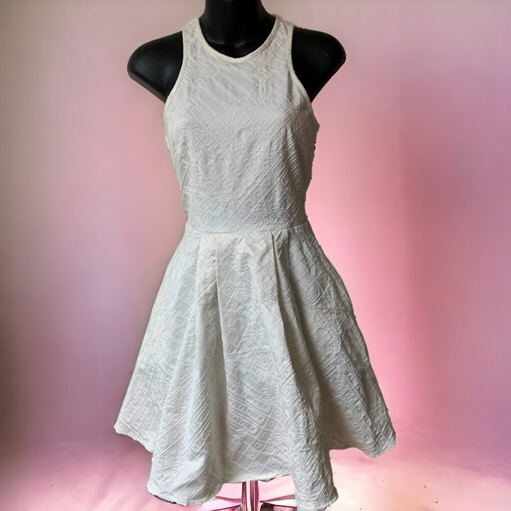 PARKER Hudson White Textured Cutout Back Fit and Flare Mini Dress